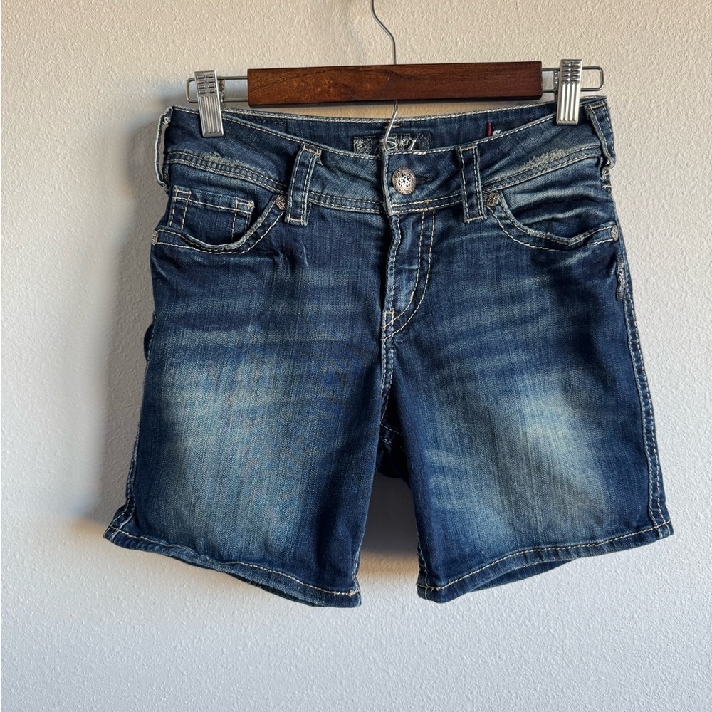 Silver Jeans Co. Women's Dark Blue Denim Jean Shorts Size Waist 27 + Length 4